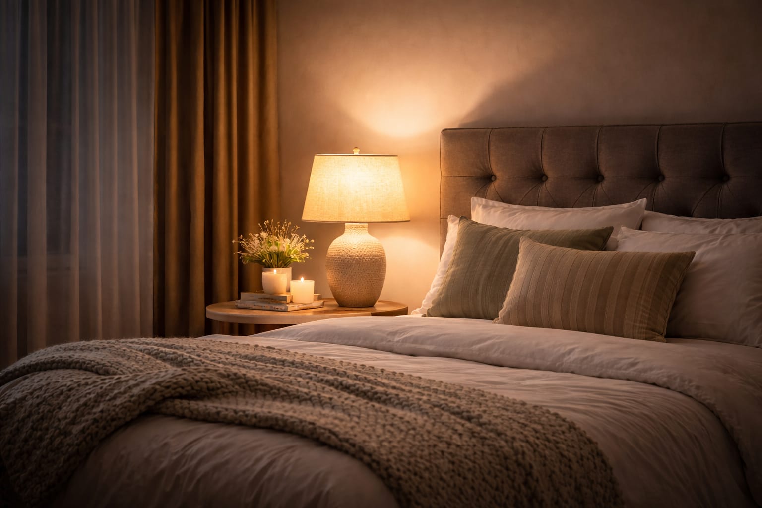 modern ceramic bedside table lamp with linen shade