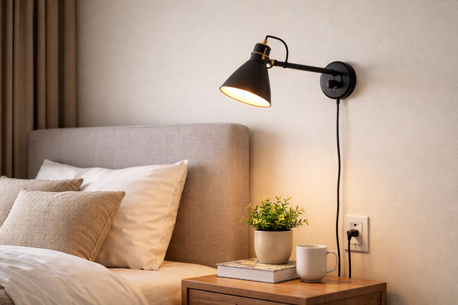 adjustable brass plug in bedroom wall sconce